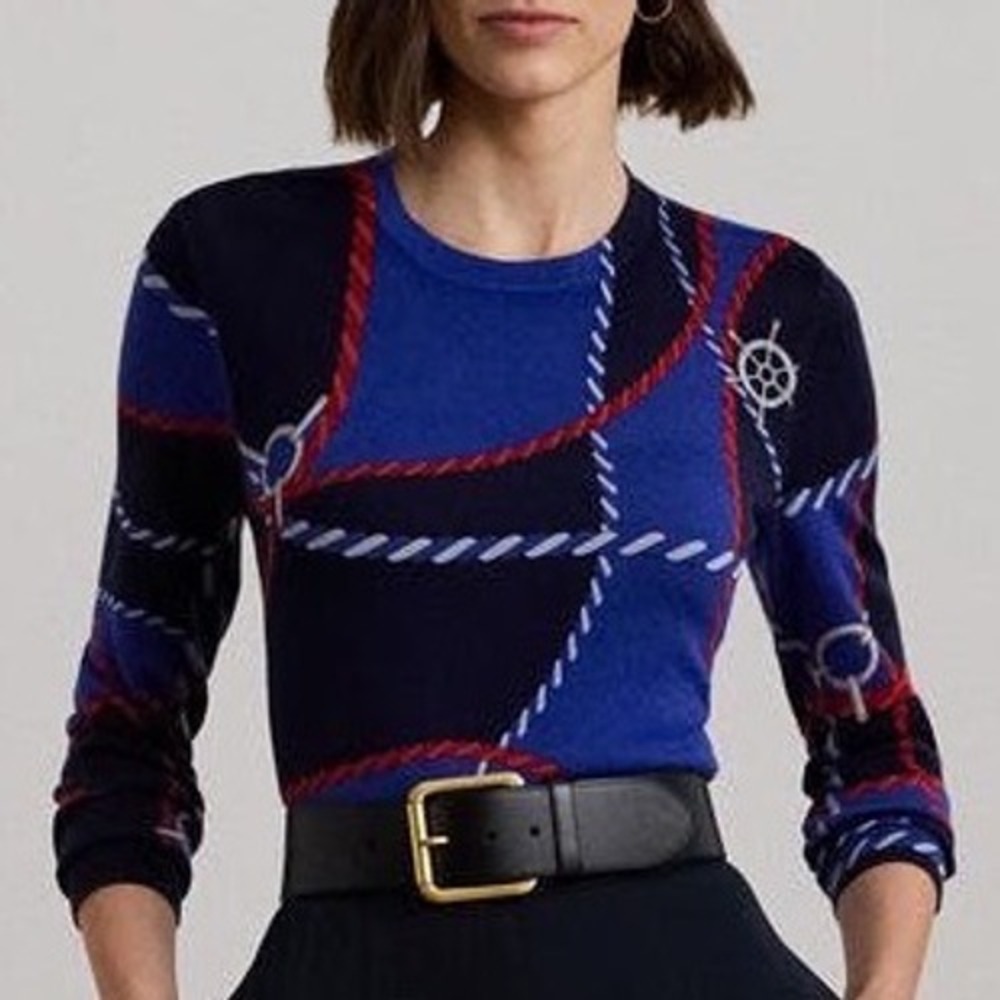 PLUS Ralph Lauren NWT Navy & Red Rope Print Crewneck Sweater Size 3X
